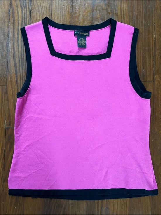 Grace Dane Lewis Tops - Grace Dane Lewis Women’s Pink Contrast-Trim Sleeveless Square Neck Tank PM